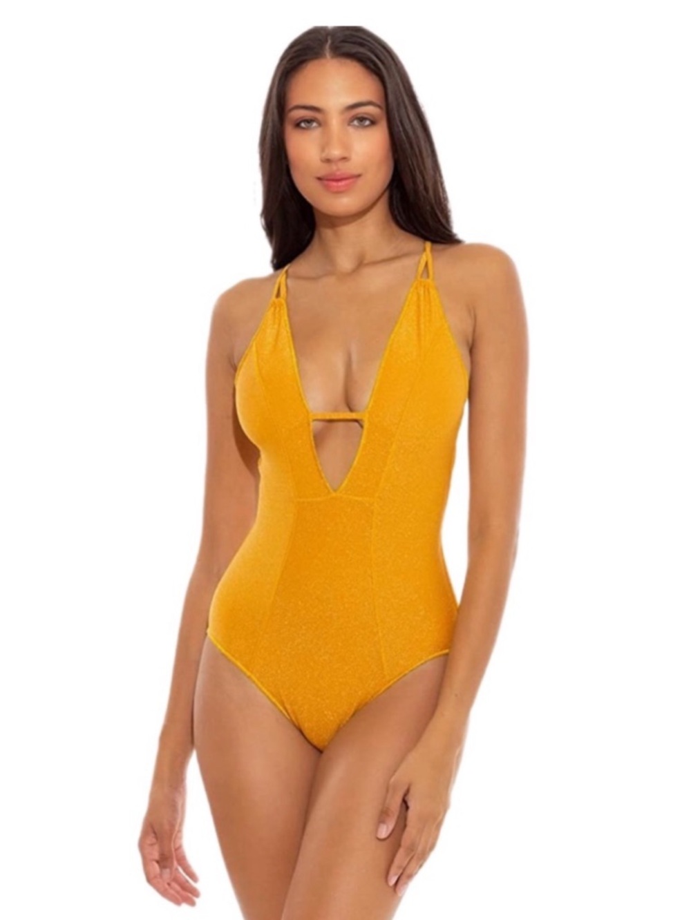 Becca Madison Golden Goddess Metallic Swimsuit S Resort Beach Vacation Luxury